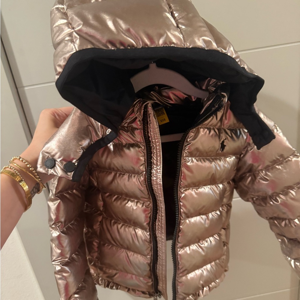 3t Polo by Ralph Lauren rose gold down puffer coat